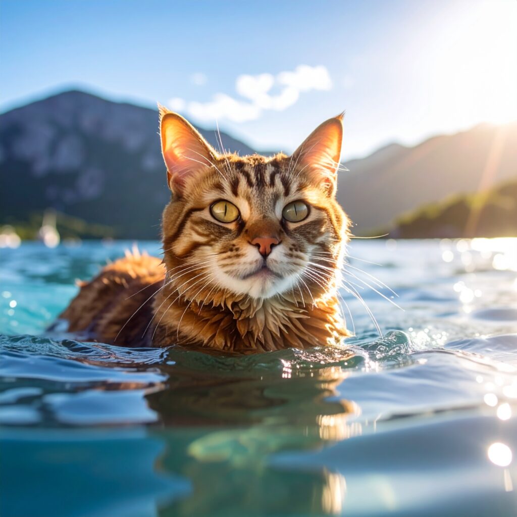プロンプトは「海水浴をする猫の写真を生成してください」by Firefly