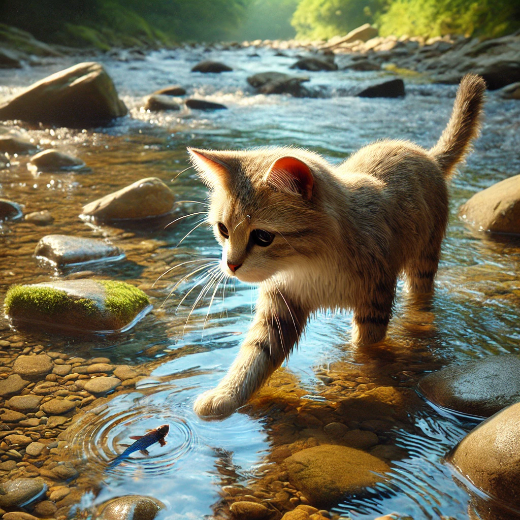 プロンプトは「川で遊ぶ猫の猫の写真を生成してください」by DALL-E