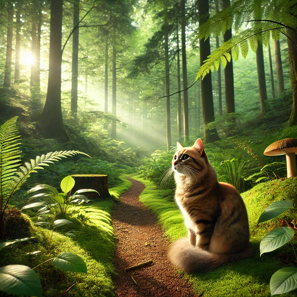 プロンプトは「森林浴をする猫の写真を生成してください」by DALL-E