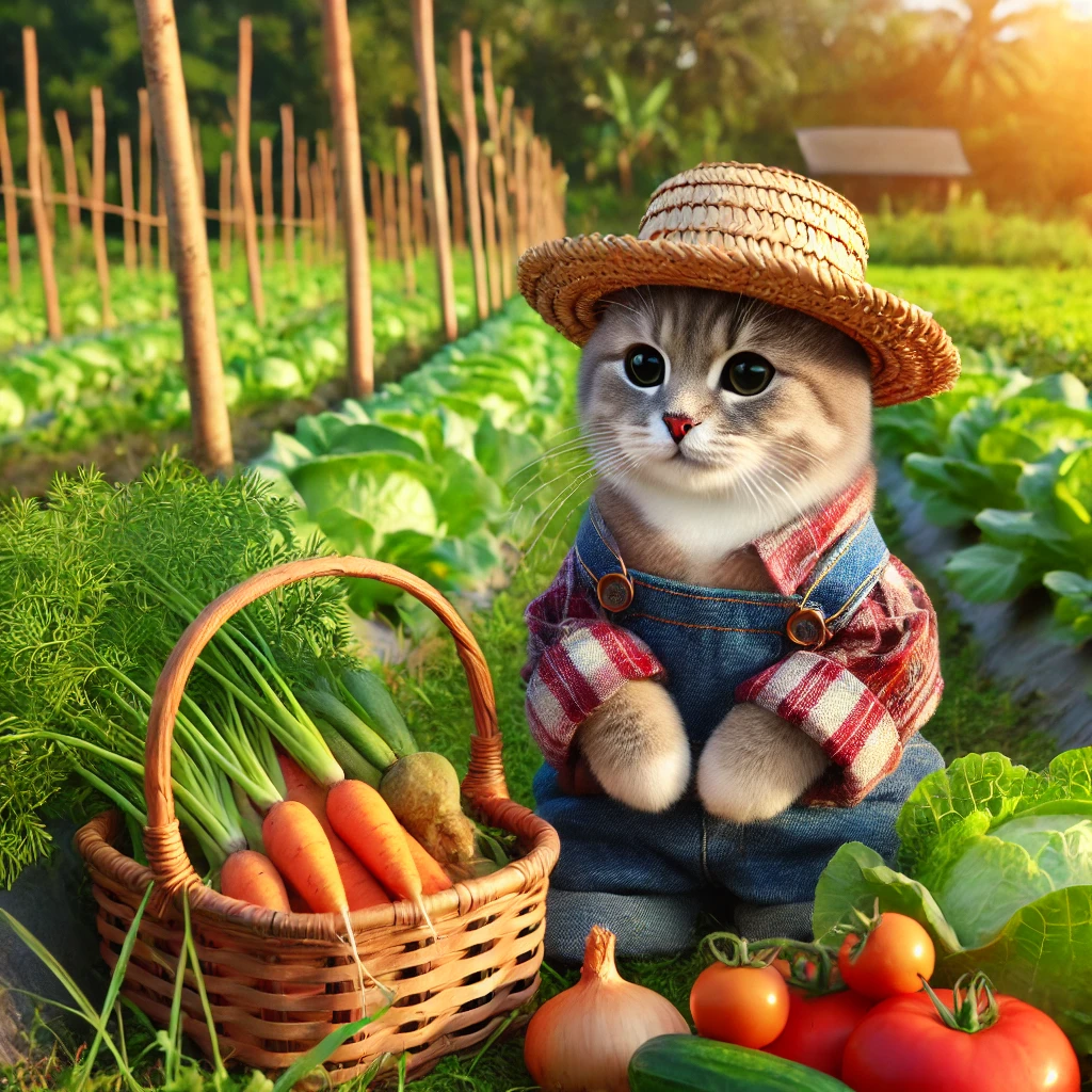 プロンプトは「家庭菜園を楽しむ猫の写真を生成してください」by DALL-E
