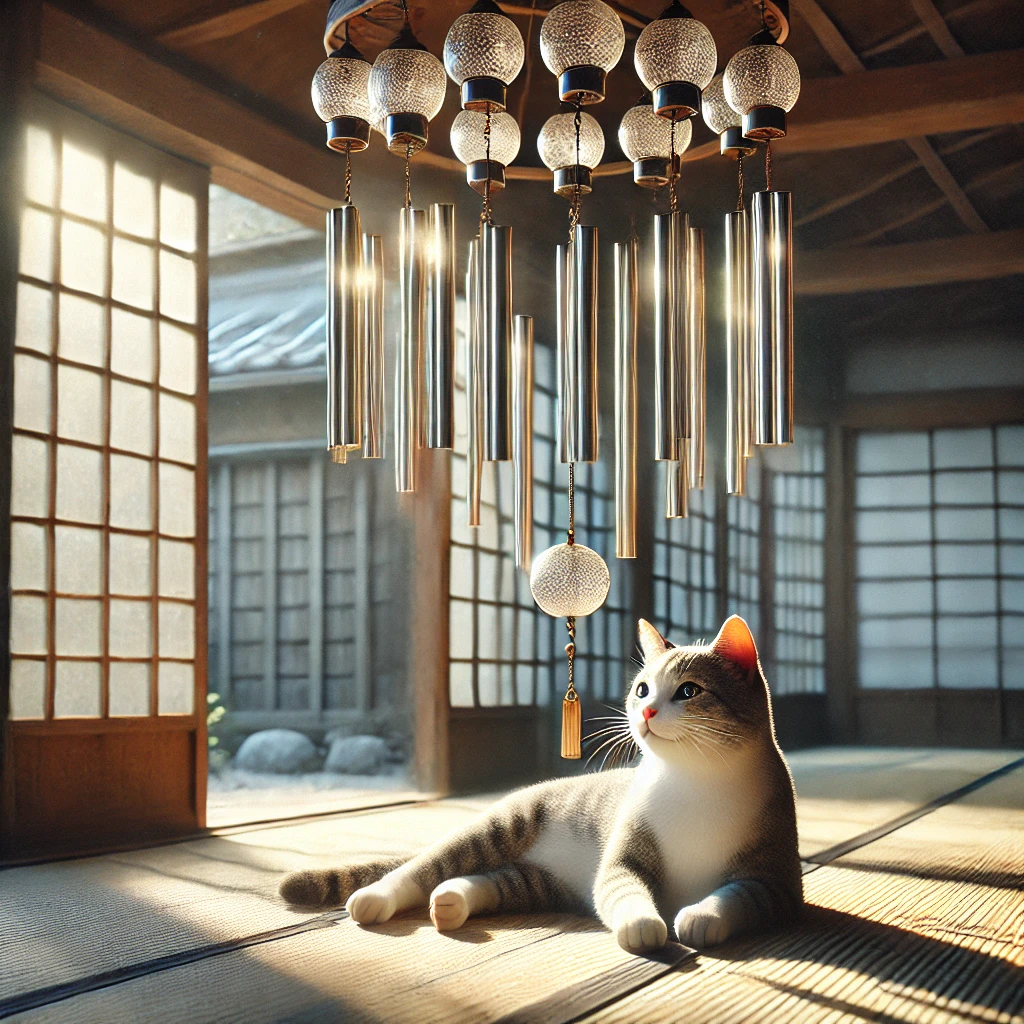 プロンプトは「風鈴の下で涼む猫の写真を生成してください」by DALL-E