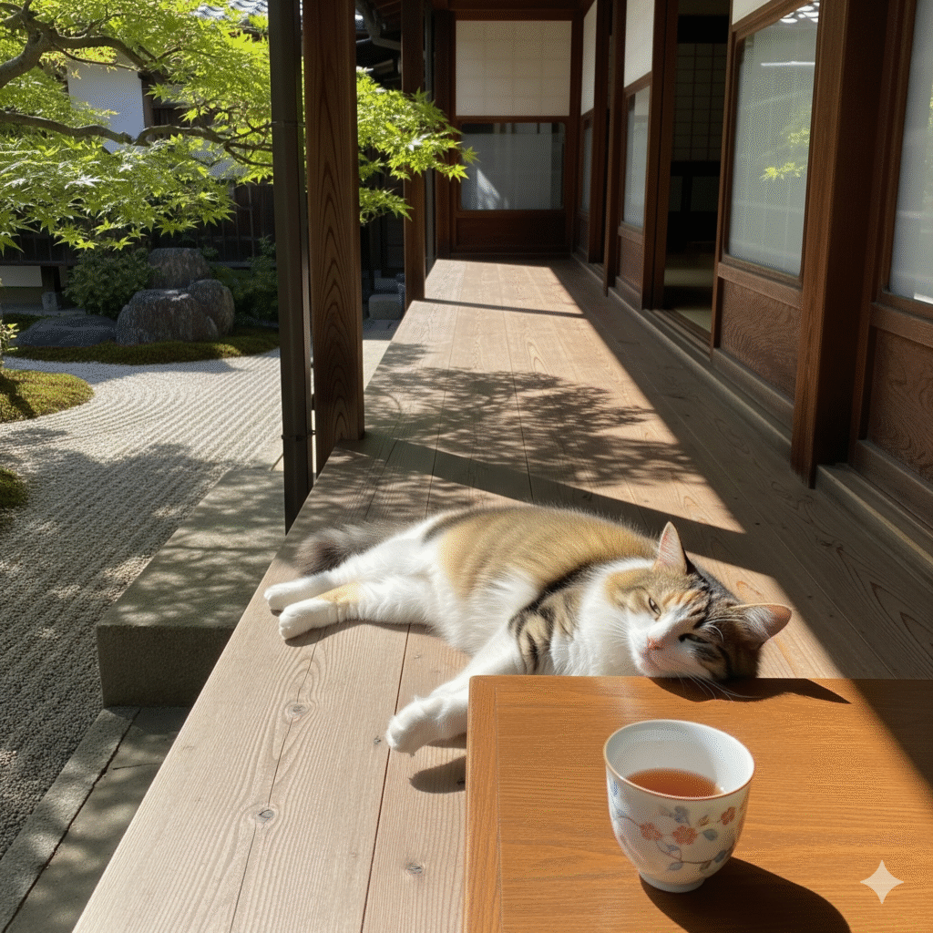 プロンプトは「縁側で夕涼みをする猫の写真を生成してください」by Gemini