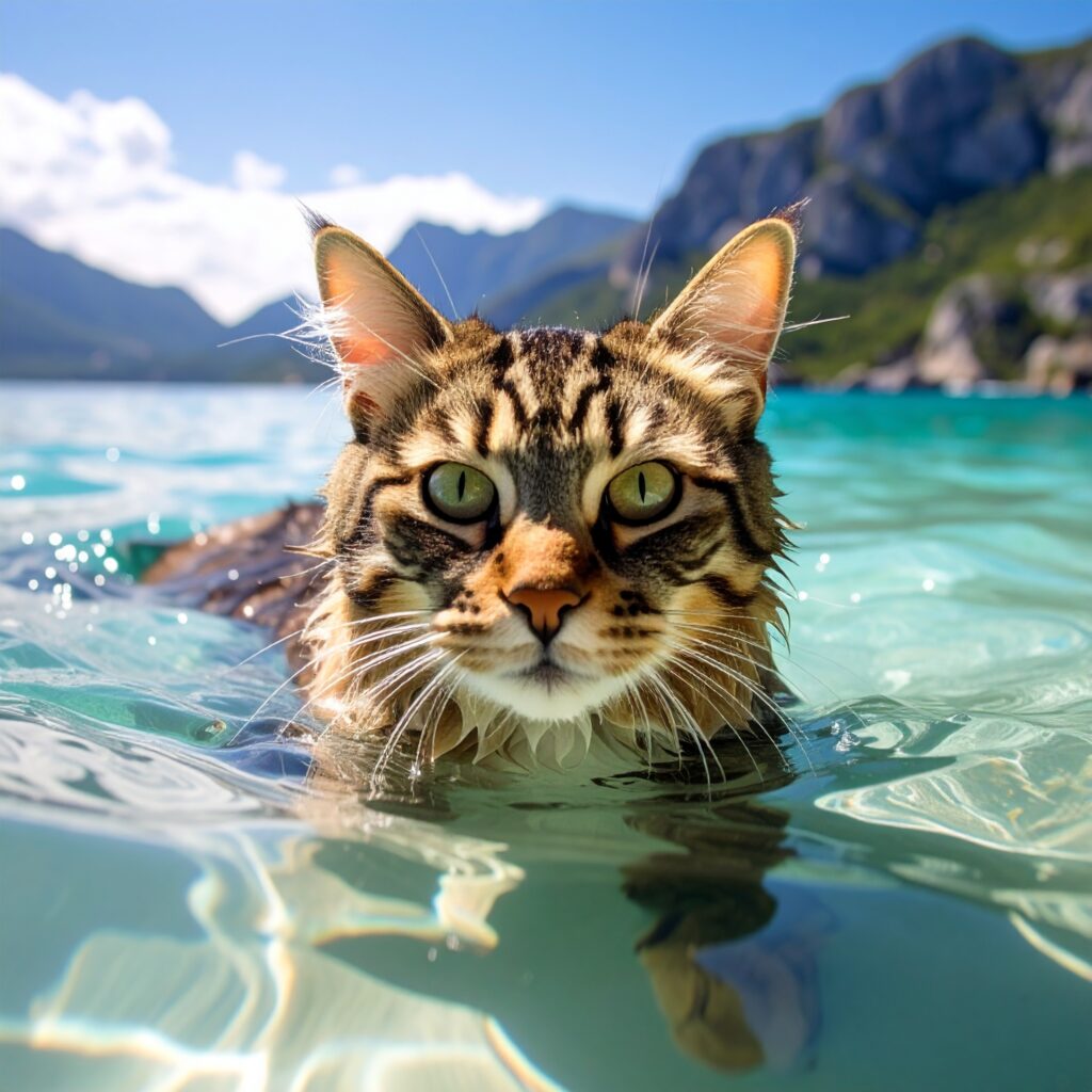 プロンプトは「海水浴をする猫の写真を生成してください」by Firefly