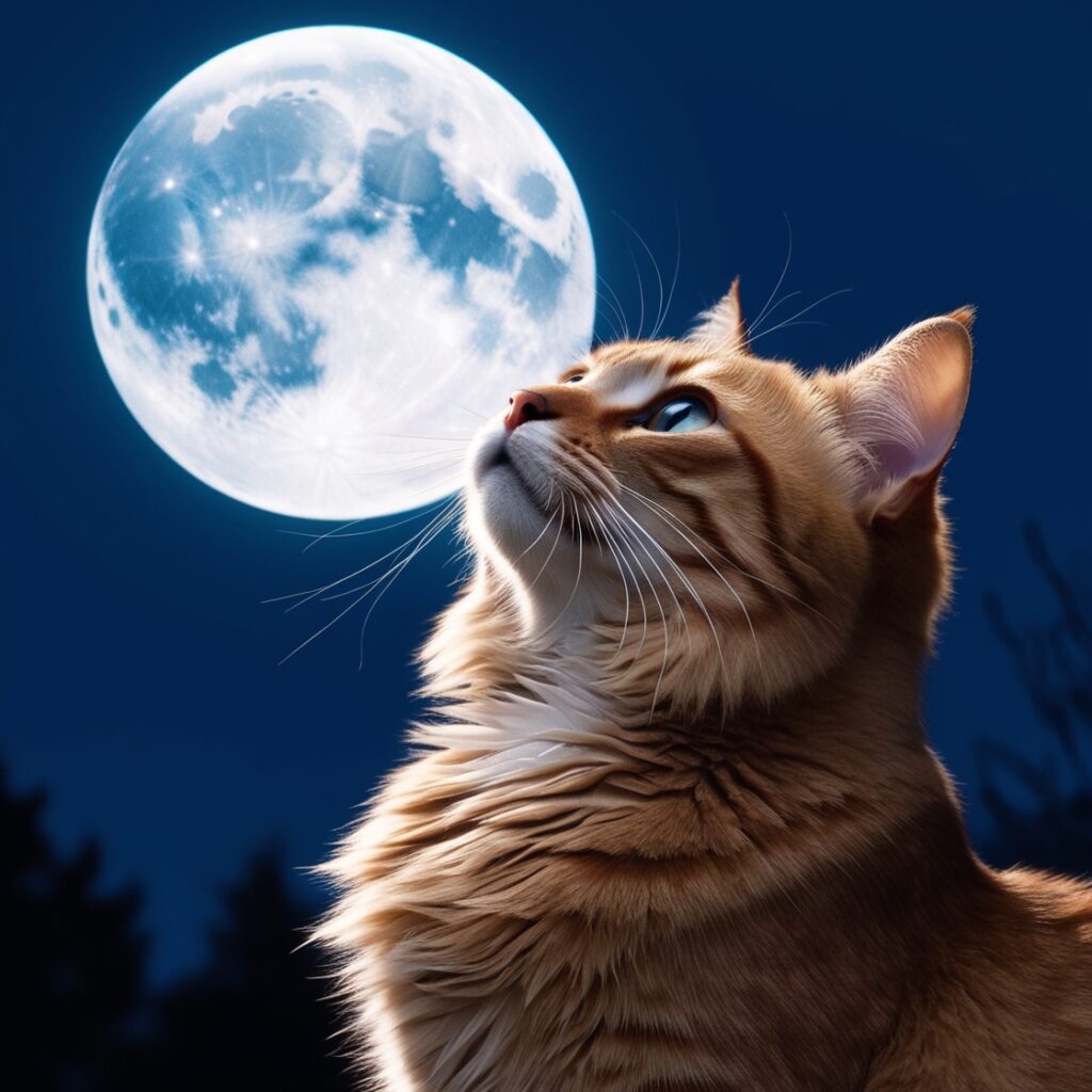 プロンプトは「満月を見上げる猫の写真を生成してください」by Leonardo AI