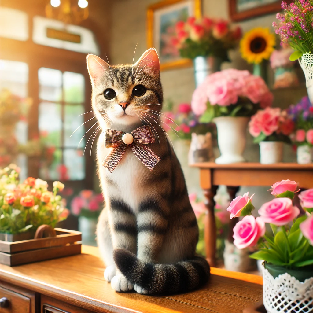 プロンプトは「花屋の看板猫の写真を生成してください」by DALL-E