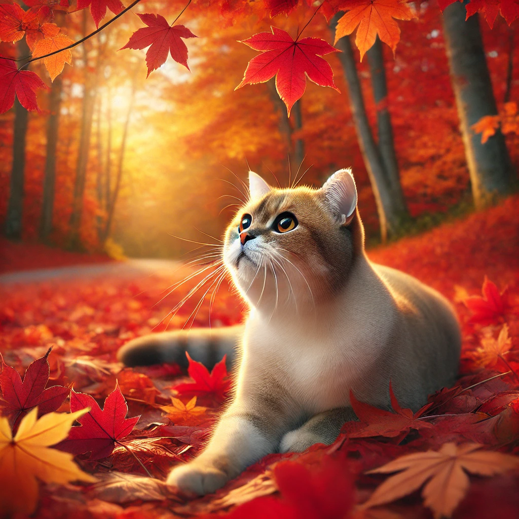 プロンプトは「紅葉狩りをする猫の写真を生成してください」by DALL-E