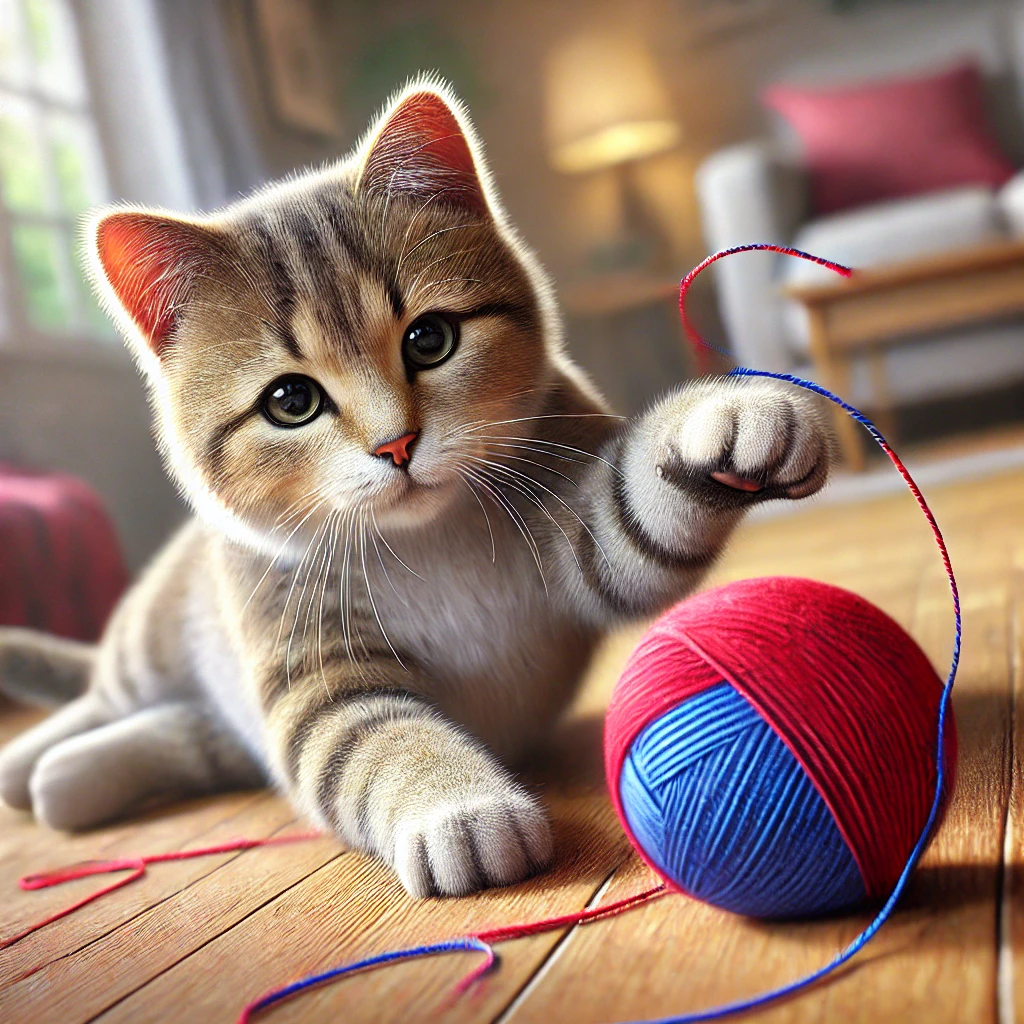 プロンプトは「毛糸を転がして遊ぶ猫の写真を生成してください」by DALL-E