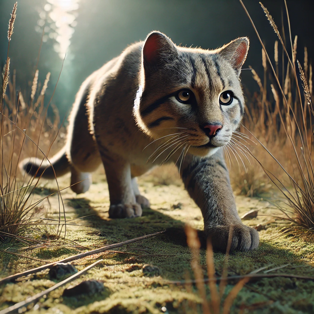 プロンプトは「草むらで獲物を狙う猫の写真を生成してください」by DALL-E