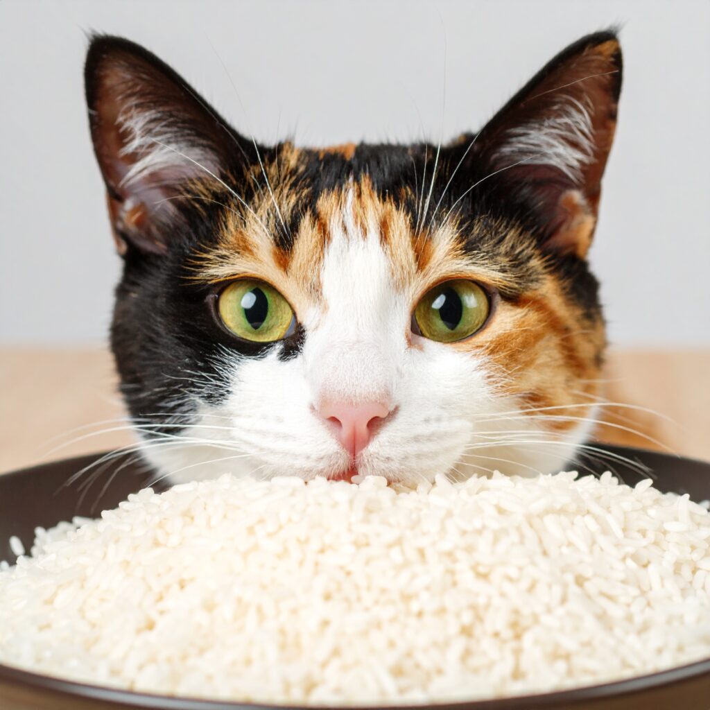 プロンプトは「更に顔を突っ込んでご飯を食べる猫の写真を生成してください」by Firefly