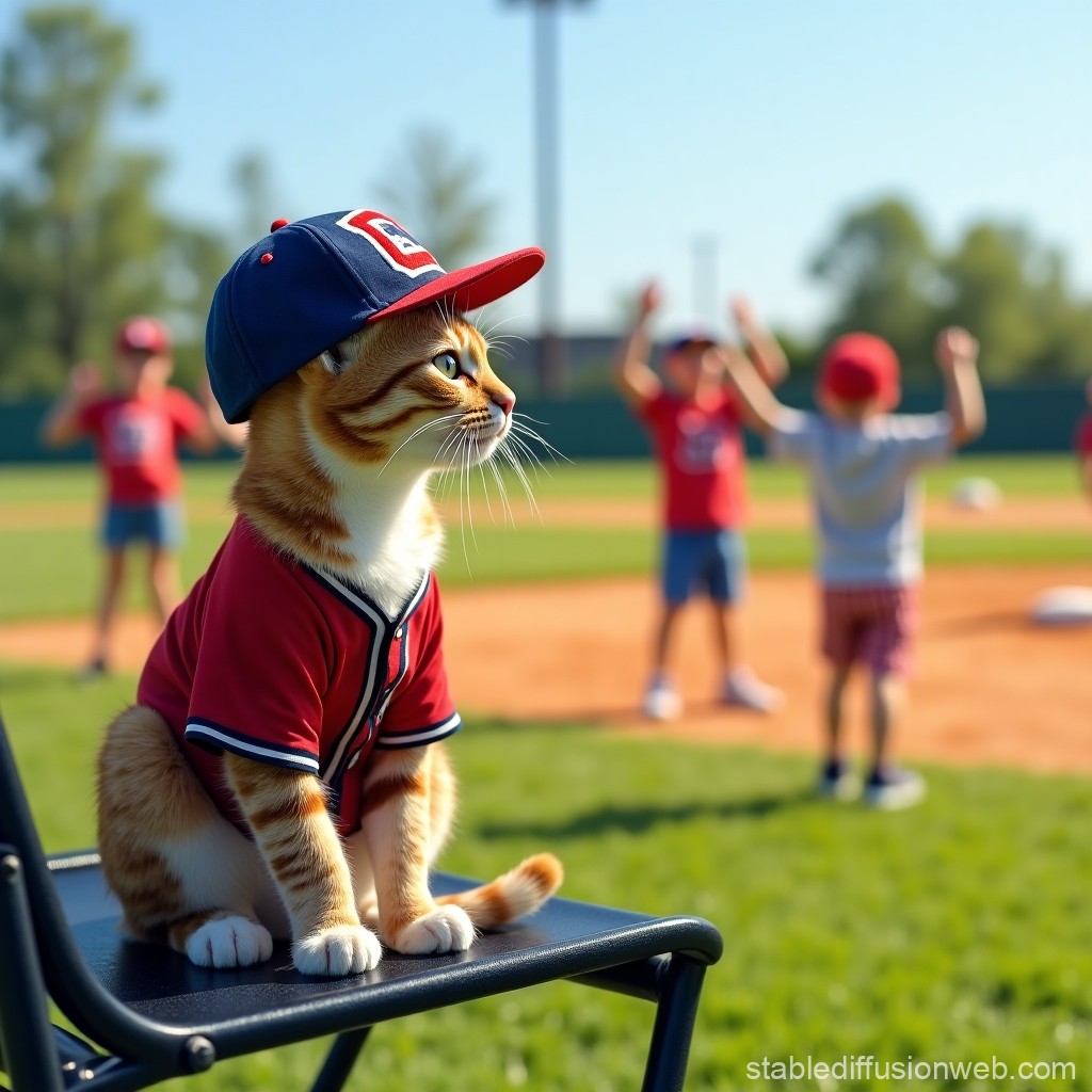 プロンプトは「野球をする子供達を応援する猫の写真を生成してください」by StableDiffusion