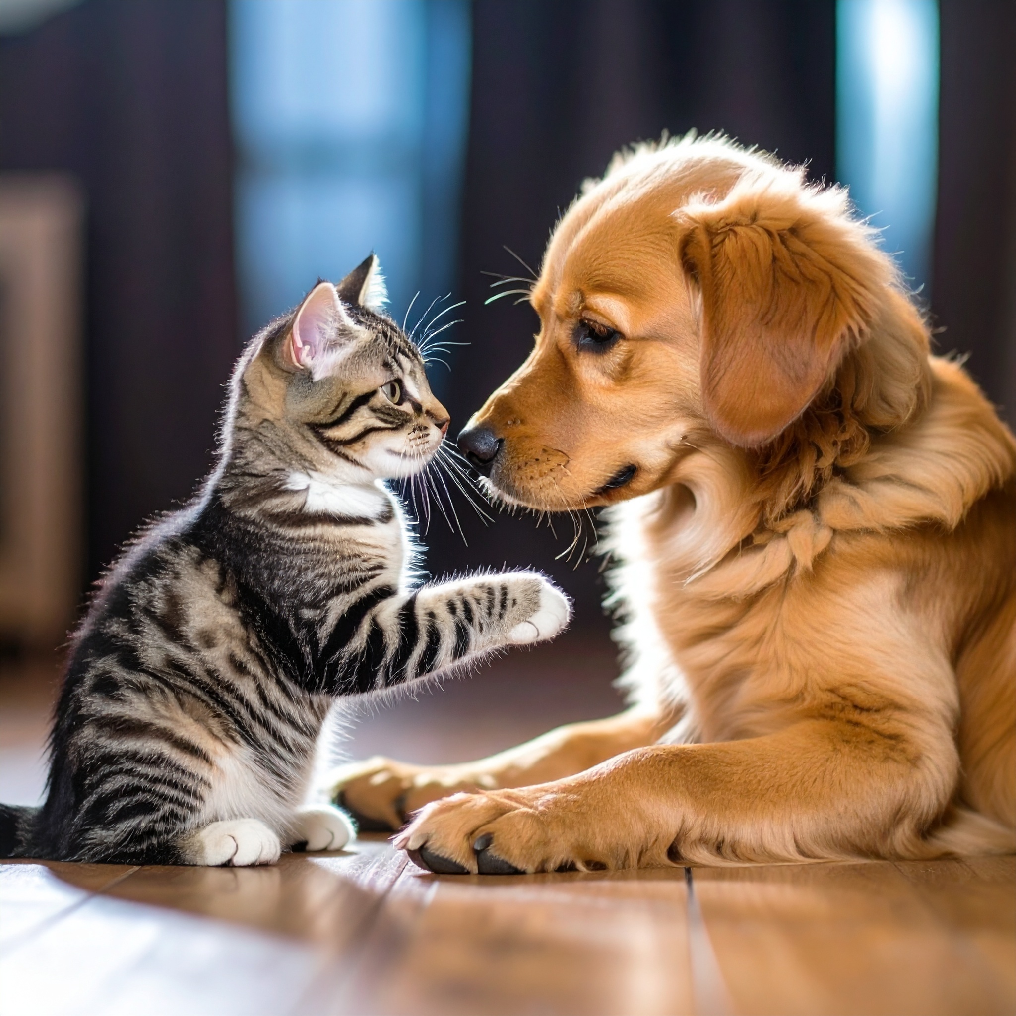 プロンプトは「犬と戯れる猫の写真を生成してください」by Firefly