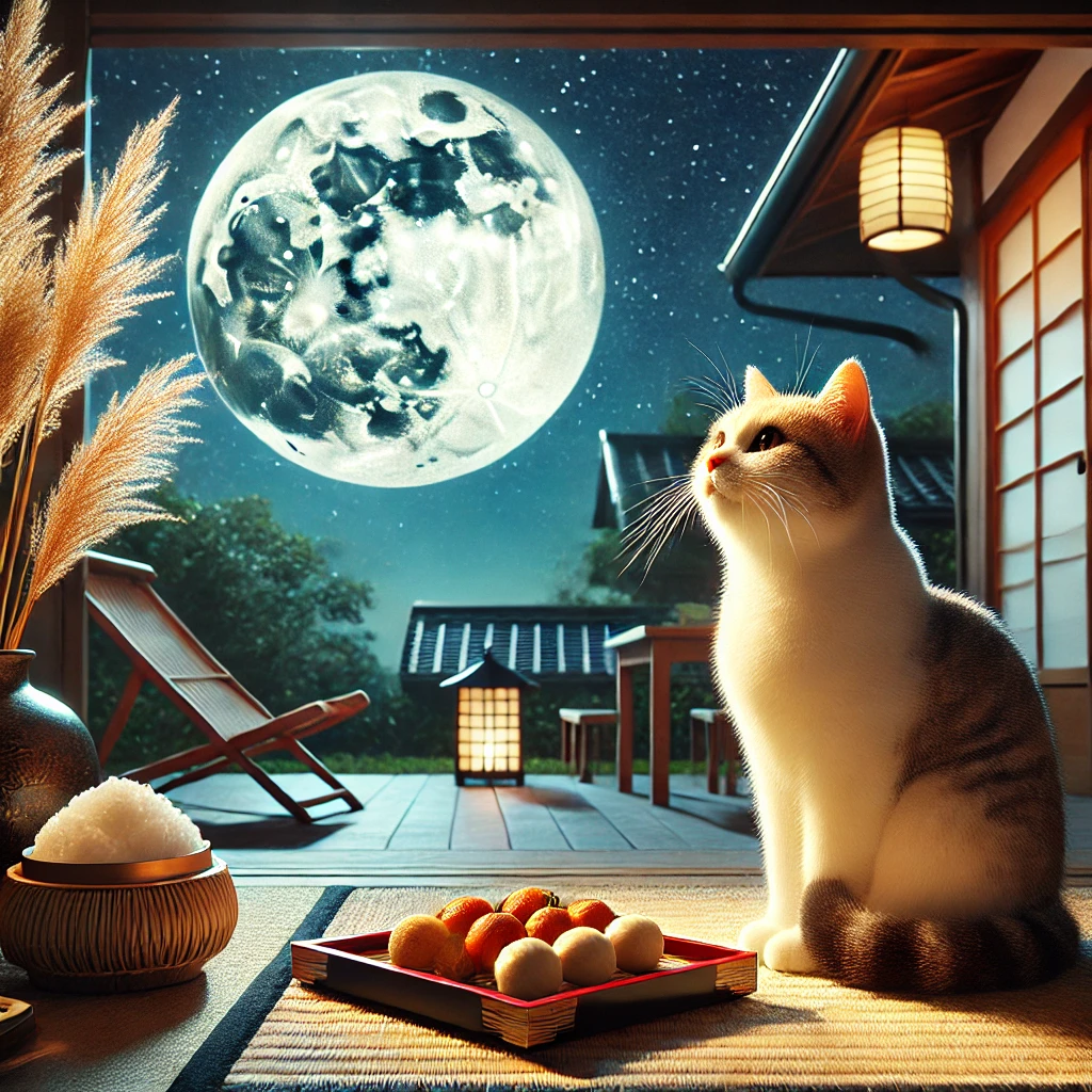 プロンプトは「満月を見上げる猫の写真を生成してください」by DALL-E