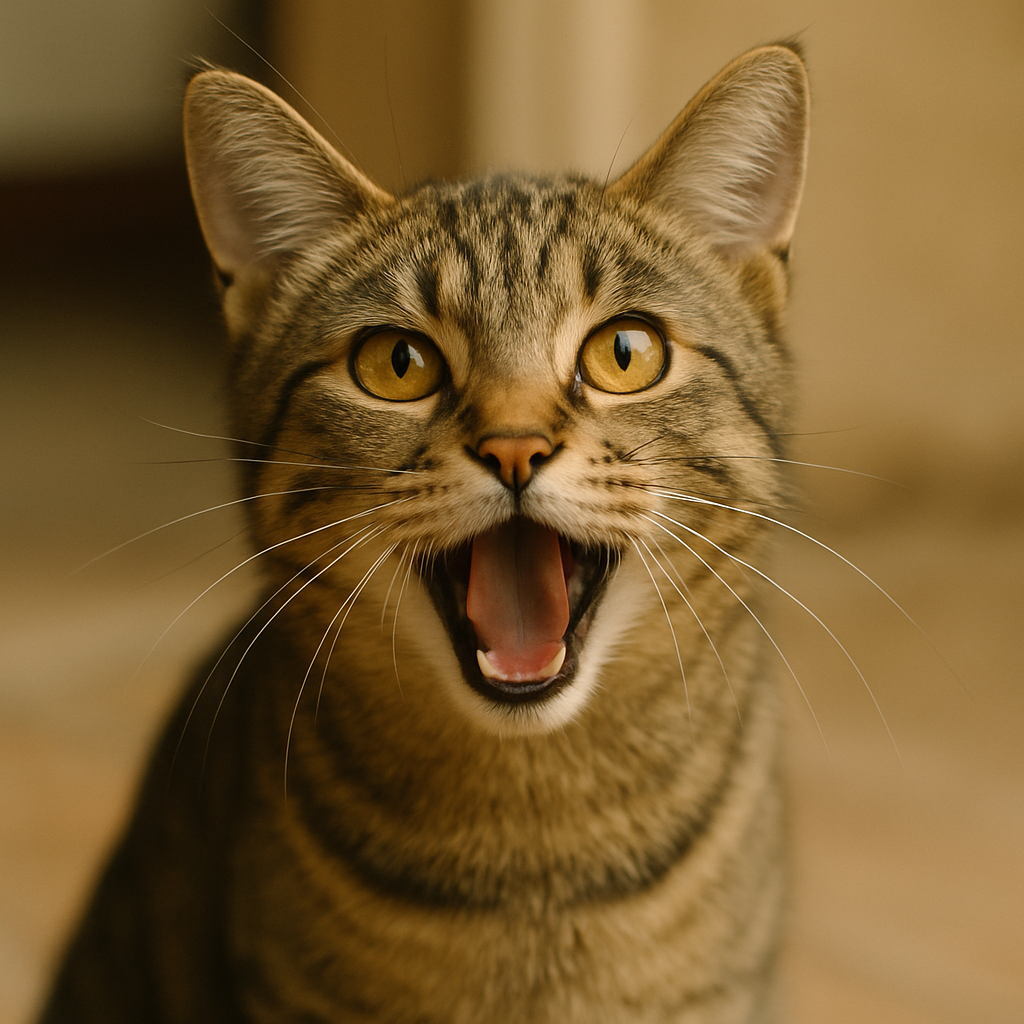 プロンプトは「こちらを見て”にゃー”と鳴く猫の写真を生成してください」by ChatGPT