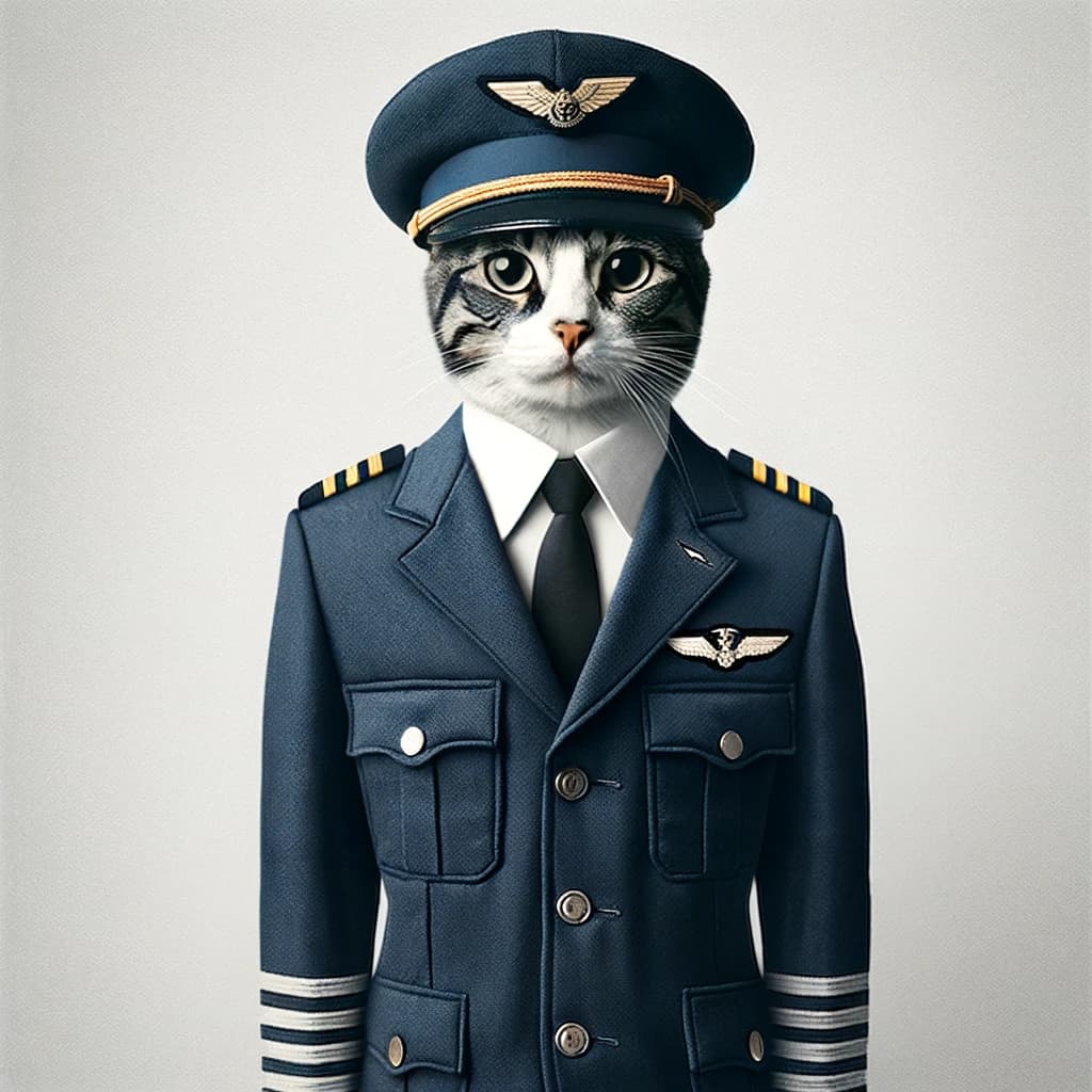 プロンプトは「パイロットになった猫の写真を生成してください」by DALL·E