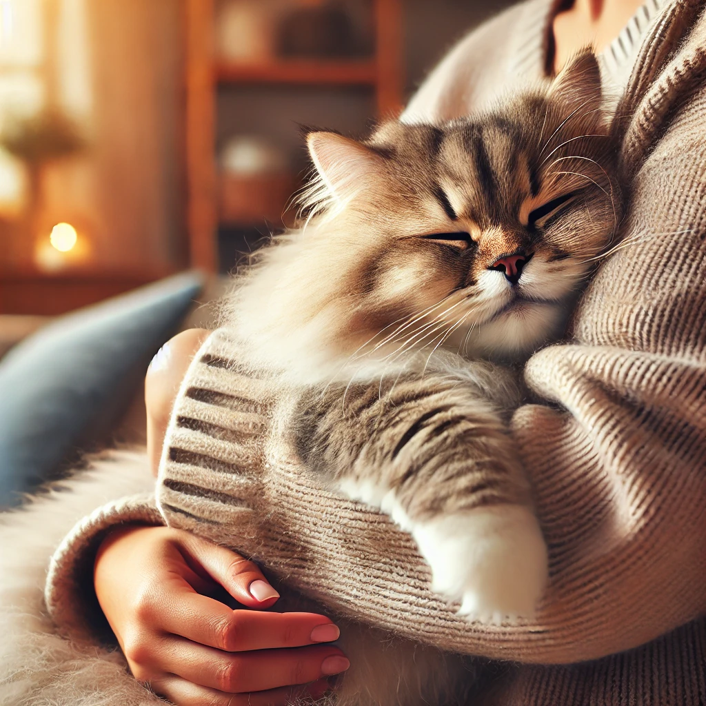プロンプトは「飼い主の腕の中で気持ち良さそうに眠る猫の写真を生成してください」by DALL·E