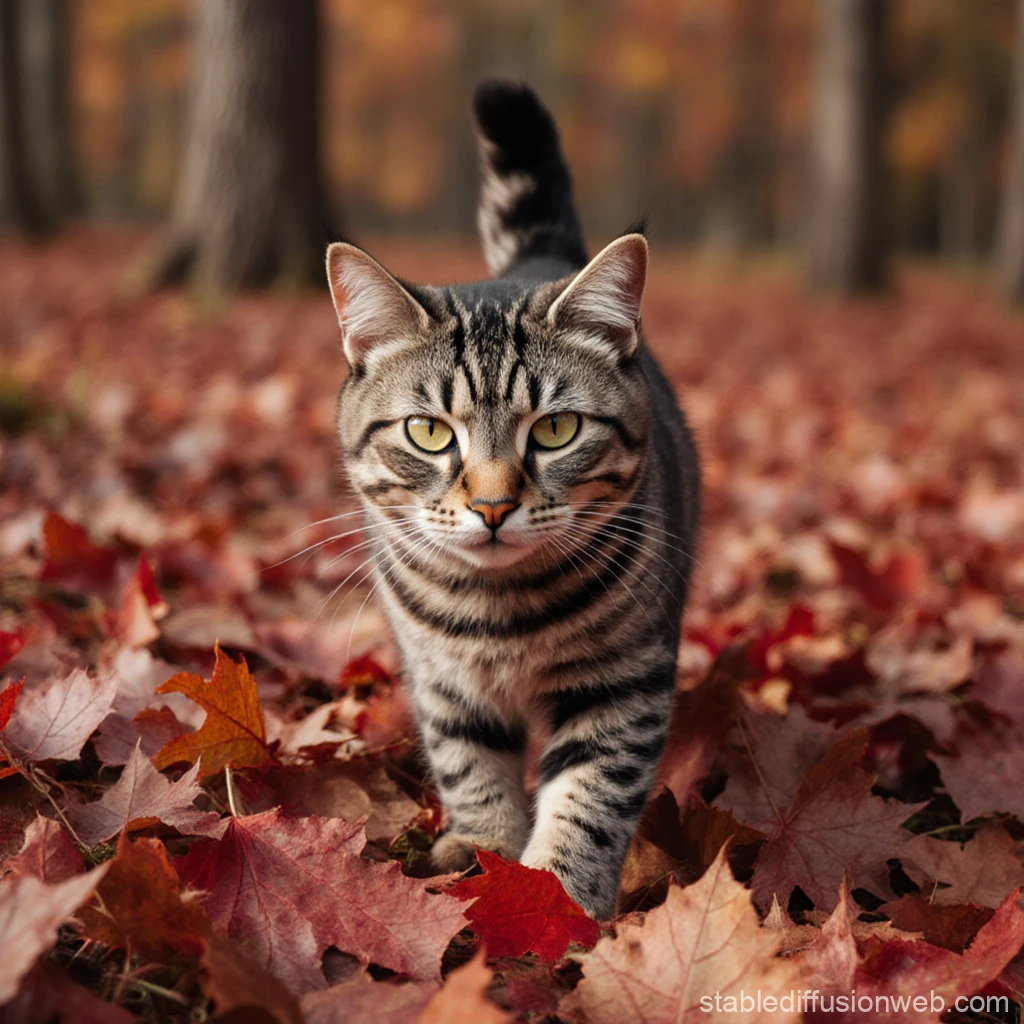 プロンプトは「紅葉狩りをする猫の写真を生成してください」by StableDiffusion