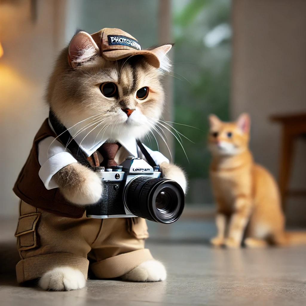 プロンプトは「カメラマンになった猫の写真を生成してください」by DALL·E
