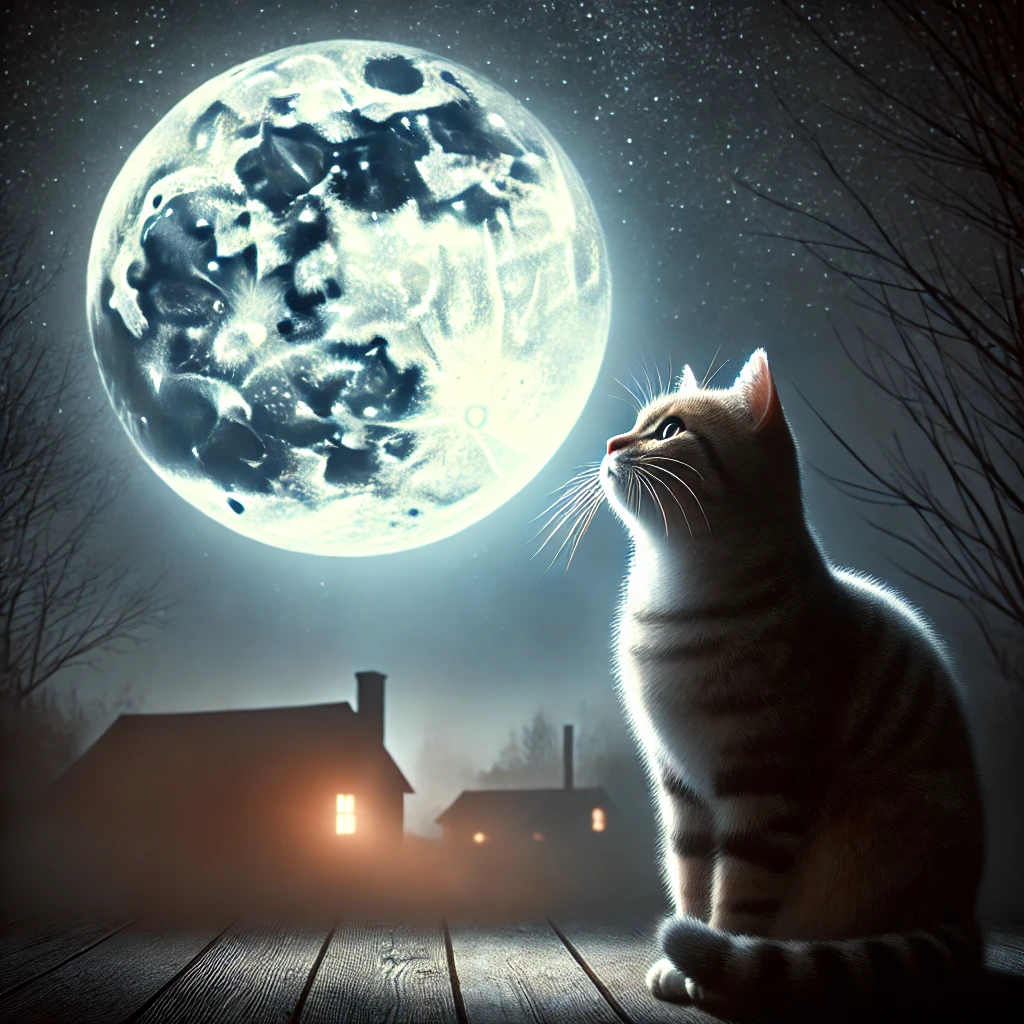 プロンプトは「満月を見上げる猫の写真を生成してください」by DALL·E