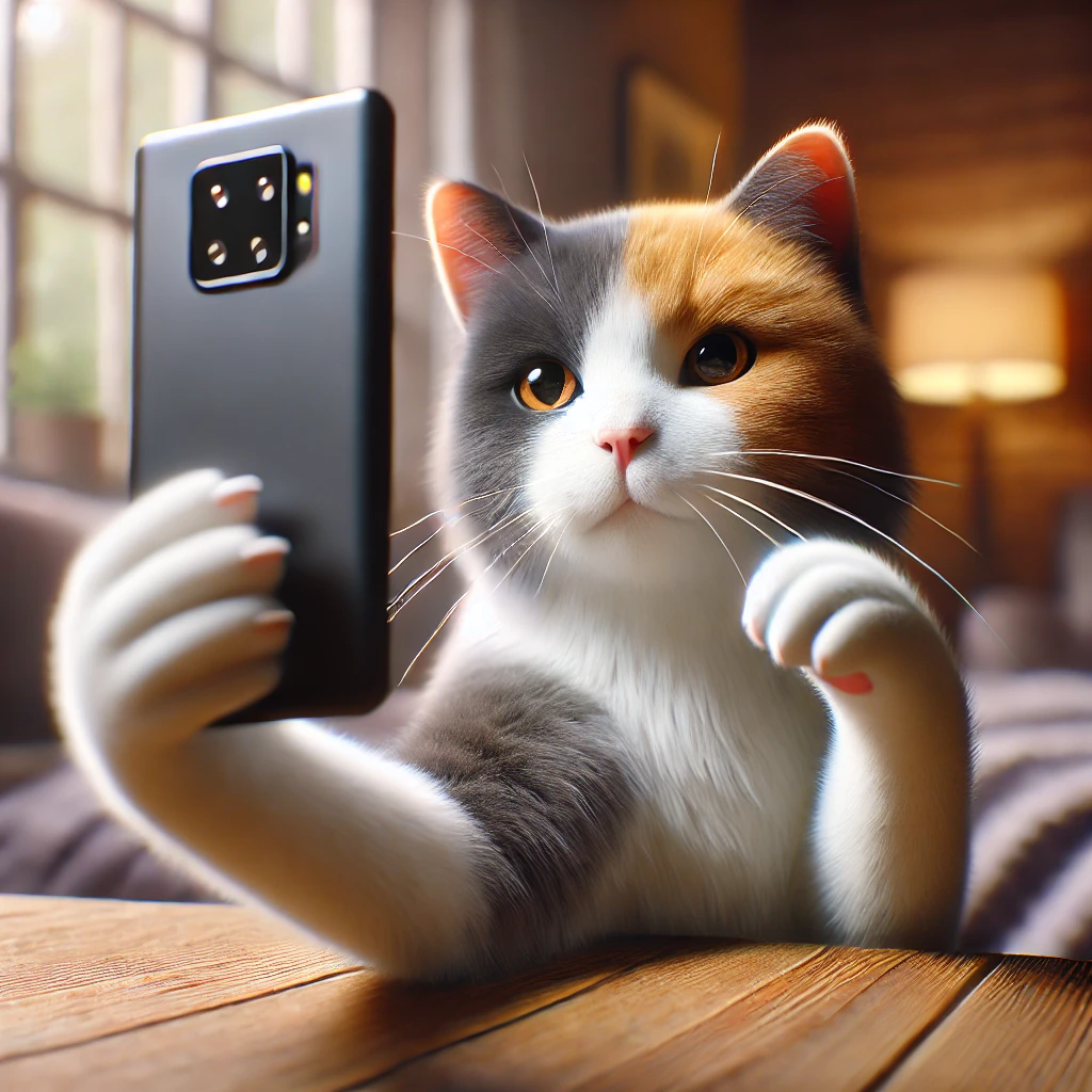 プロンプトは「自撮りをする猫の写真を生成してください」by DALL·E